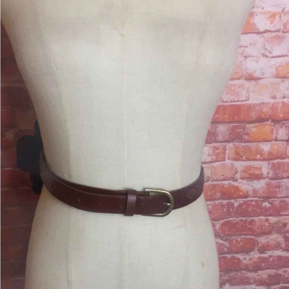 Brown Western Style Leather Belt with Brass Studs